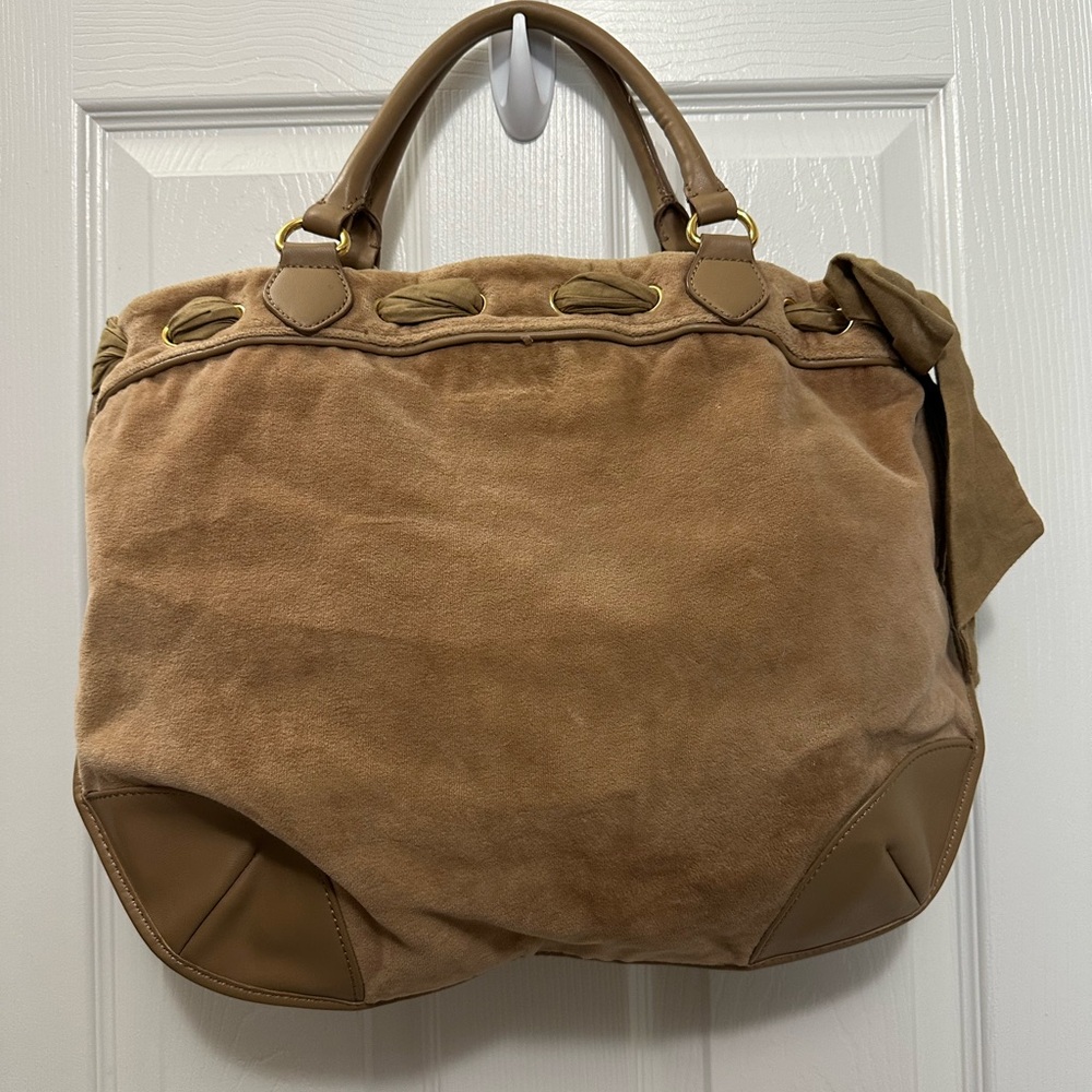 Juicy Couture Daydreamer Tan Floral Embroidered Tote Vintage - Picture 4 of 8